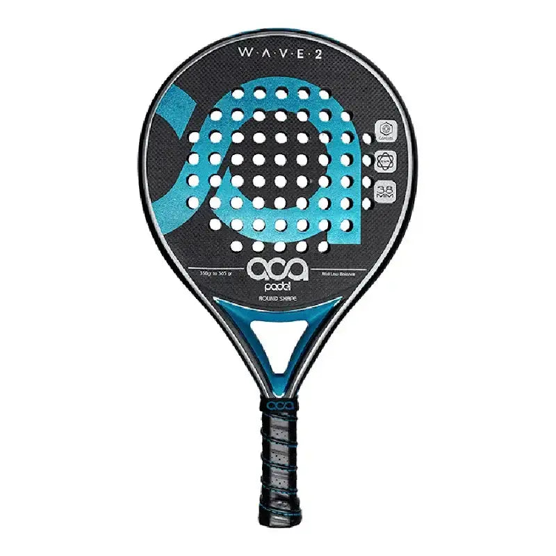 Aca Wave 2 paddle, round shape with 3k carbon, designed for control in padel games. Lightweight and great for initiation.