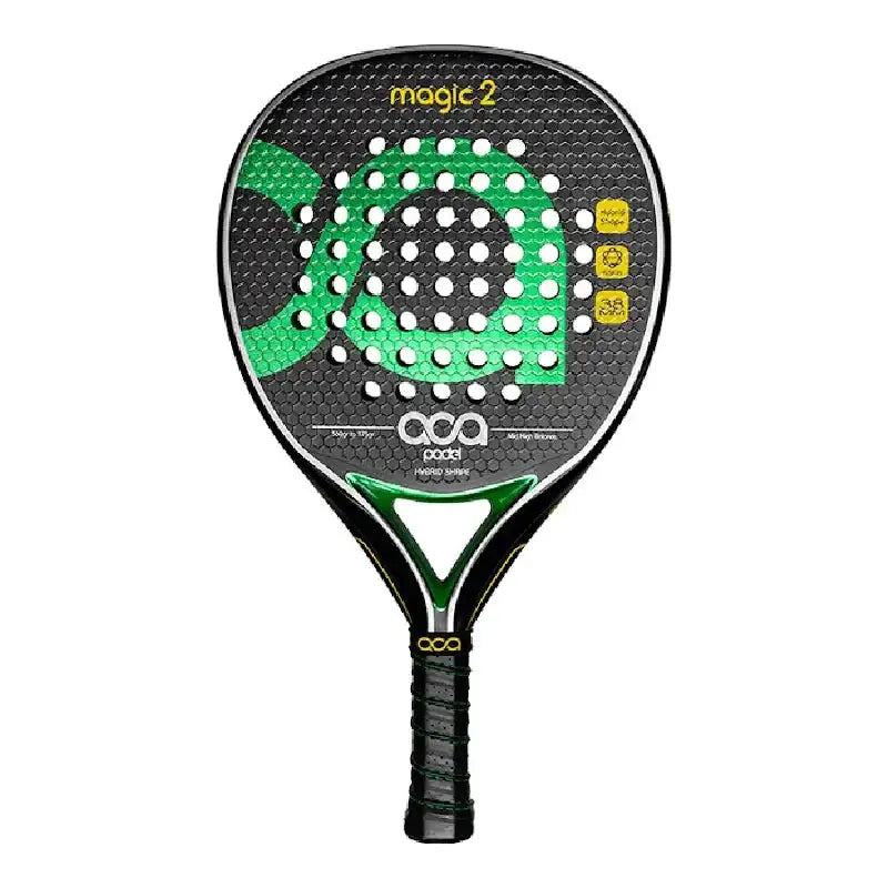 Aca Magic 2 Shovel featuring carbon fiber design, hybrid shape for advanced padel players, lightweight at 0.5 kg.