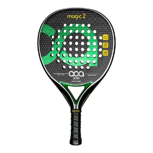 Aca Magic 2 Shovel featuring carbon fiber design, hybrid shape for advanced padel players, lightweight at 0.5 kg.