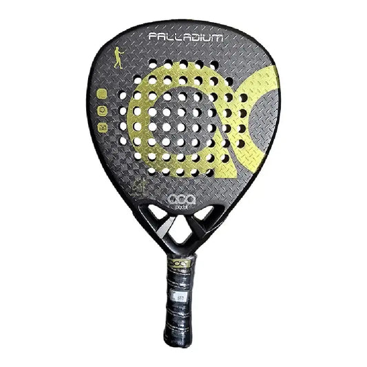 Aca Palladium Gold Paddle: lightweight 12k carbon fiber padel racket with diamond shape for advanced players.