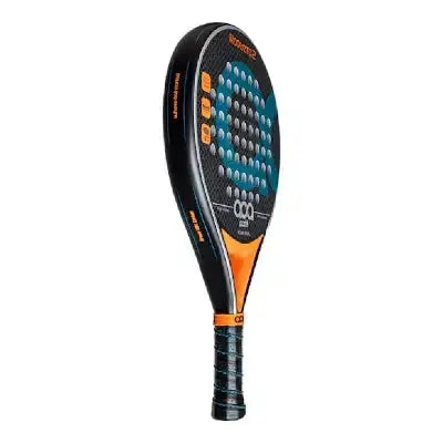 Blue Roqueta Aca padel shovel featuring fiberglass, EVA grip, and a round carbon fiber frame for improved control.